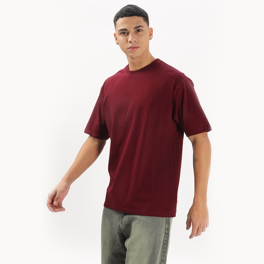 Maroon Solid Oversized T-Shirt - Main Image