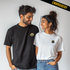 Black Cat - Golden Retriever Oversized Couple Embroidered T-Shirt