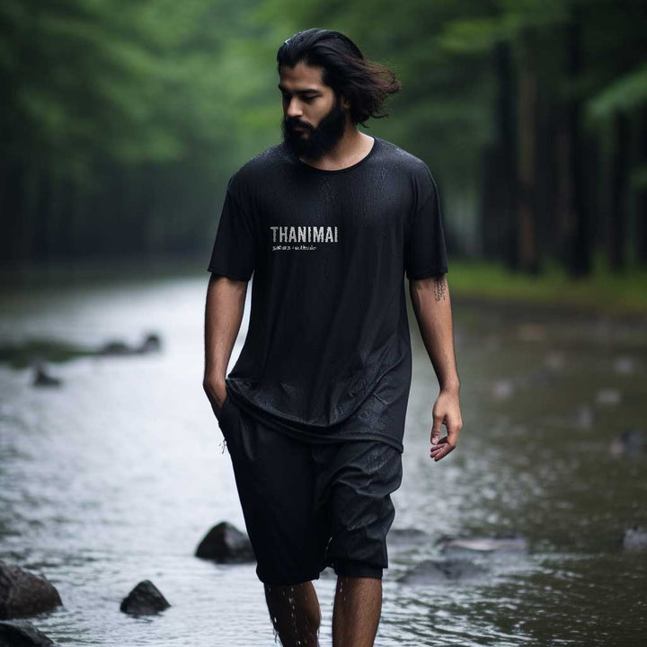 Thanimai | Tamil Oversized T-Shirt (Black) (Right Pocket) – Fully Filmy